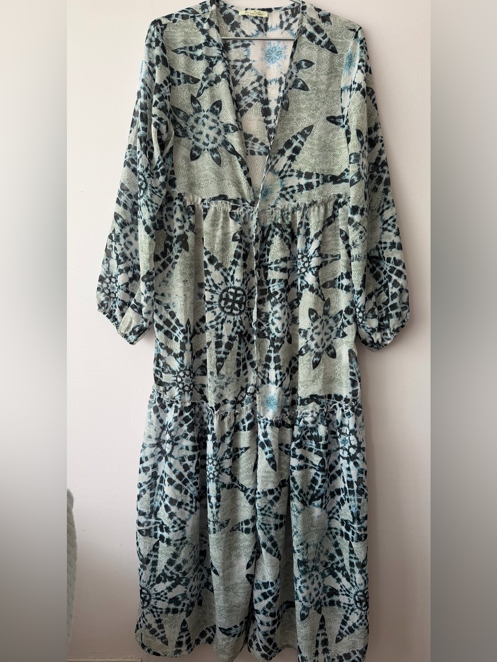 Rebellion Grey and Blue , Semi Sheer Floral Cover Up Maxi Dress